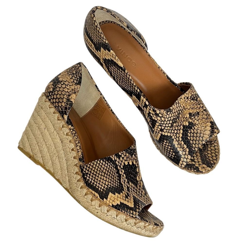 Vince Sonora Python Espadrilles Snakeskin Print Wedge Heels Sandals Spain 7.5 M